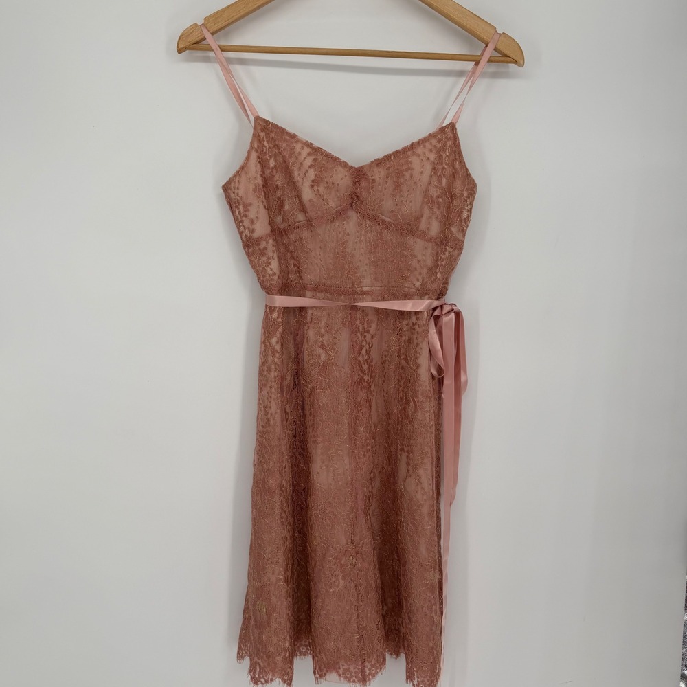 Ann Taylor Cocktail Dress Lace Metallic Gold Pink Holiday Date Night 0P